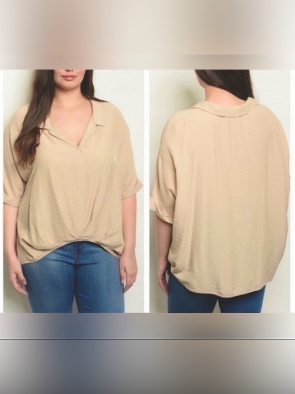 GILLI TAN LIGHTWEIGHT SHORT SLEEVE TWIST FRONT HIGH LOW OVERSIZED BLOUSE MEDIUM